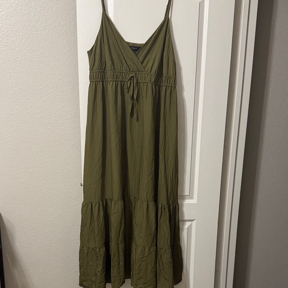 Forever 21 3X Olive Green Tiered Maxi Dress with Adjustable Straps